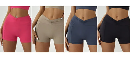 Tight Fitting Hip Yoga Shorts Pockets Women High Waisted Fitness Outdoor Leggings Scrunch Lifting Yoga Biker Shorts