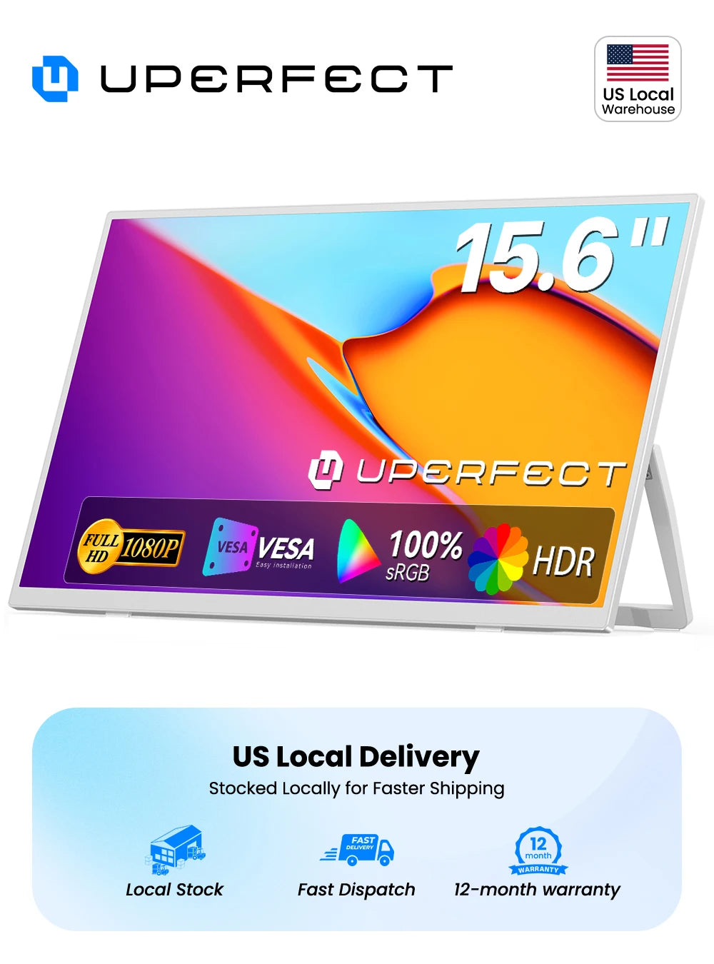 UPERFECT 15.6inch 60Hz 1920*1080 Portable Monitor 60Hz Back Stand For Laptop XBox PS4 / 5 Switch TV Box Cell Phone PC Mac iPhone