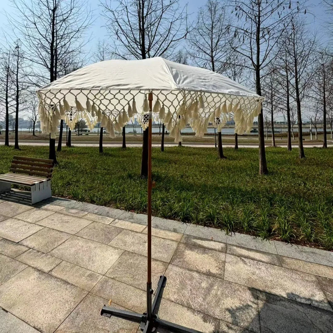Outdoor fringed umbrella Bohemian wind beach umbrella Triangular fringed lace retro wind garden parasol