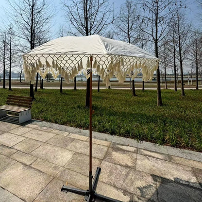 Outdoor fringed umbrella Bohemian wind beach umbrella Triangular fringed lace retro wind garden parasol