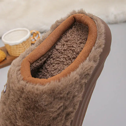 Thick Sole Plush Winter Slippers for Women Indoor House Chunky Platform Fluffy Slippers Woman Non Slip Warm Couples Cotton Shoes
