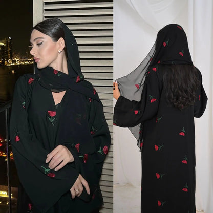 Eid Luxury Floral Embroidery Abaya Kimono Dubai Cardigan Muslim Party Dress Abayas for Women Turkish Islamic Clothes Kaftan Robe