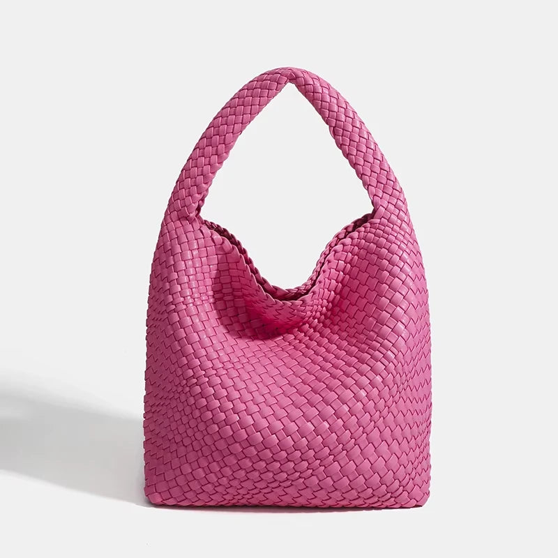 Women's Fashionable Woven PU Leather Tote Bag Shoulder Handbag Top-Handle Bag with Purse - Stylish Woven Bag Purses
