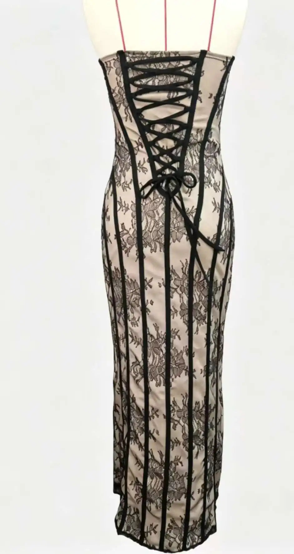 Elegant Women's Strapless Lace Long Dress Sexy Corset Maxi Dresses Summer Evening Party Cocktail Prom Wedding Guest Red Black