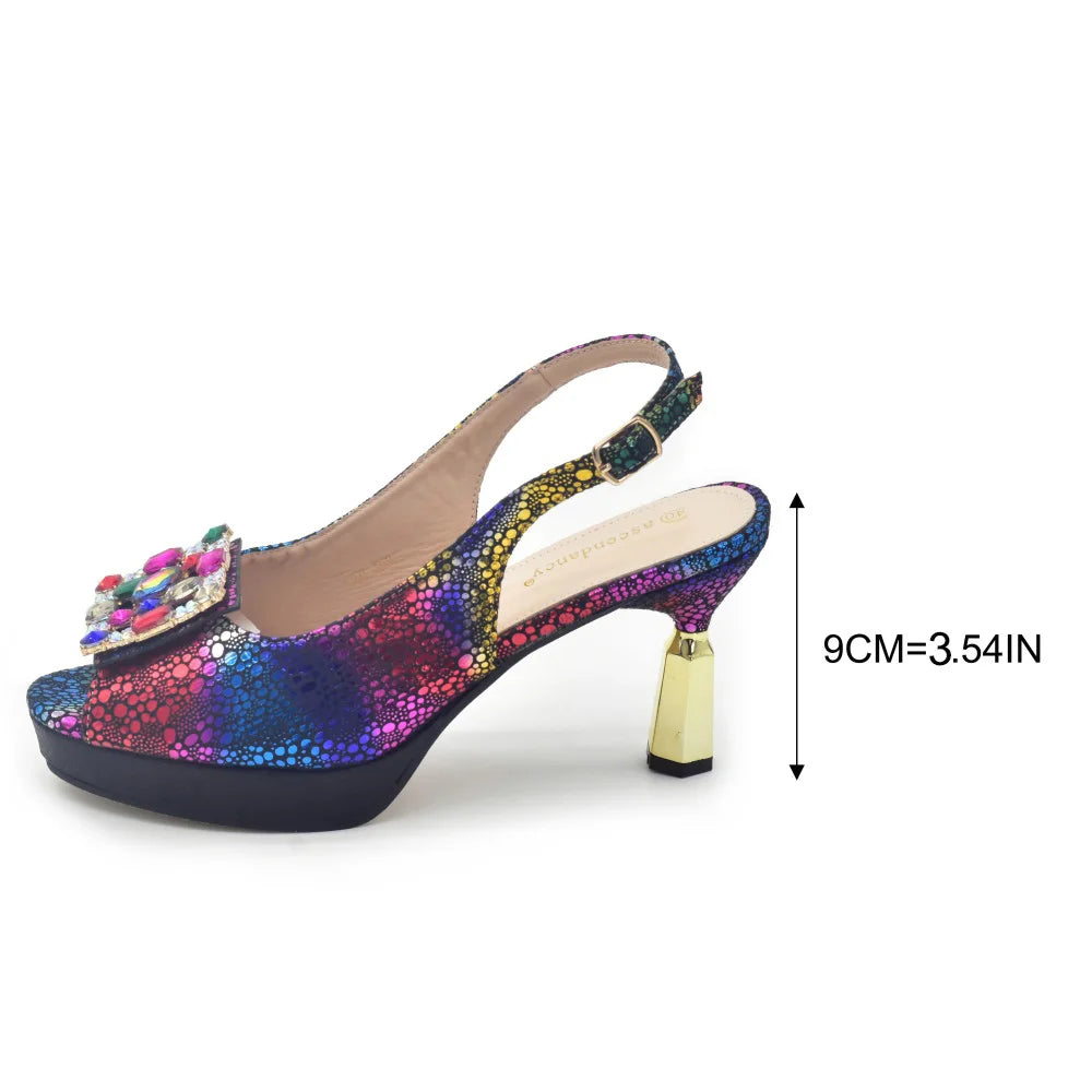 Italian Matching Nigerian Shoe and Bag Decorated with Rhinestone African Shoes and Bags Matching Set Luxury Wedding Woman Shoe