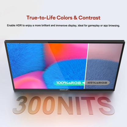 ZEUSLAP 18.5" Touch Screen Portable Monitor 100Hz 100% sRGB With Screen Holder Stand For Laptop Phone Xbox PS4 PS5 Switch