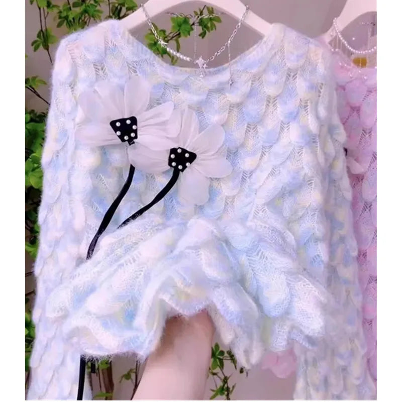 Sweater Mujer Jumper Women Sueter Purple Round Neck Knitted Sweaters Female Pull Femme Y2k Top Oversized Pullovers Spring 2661