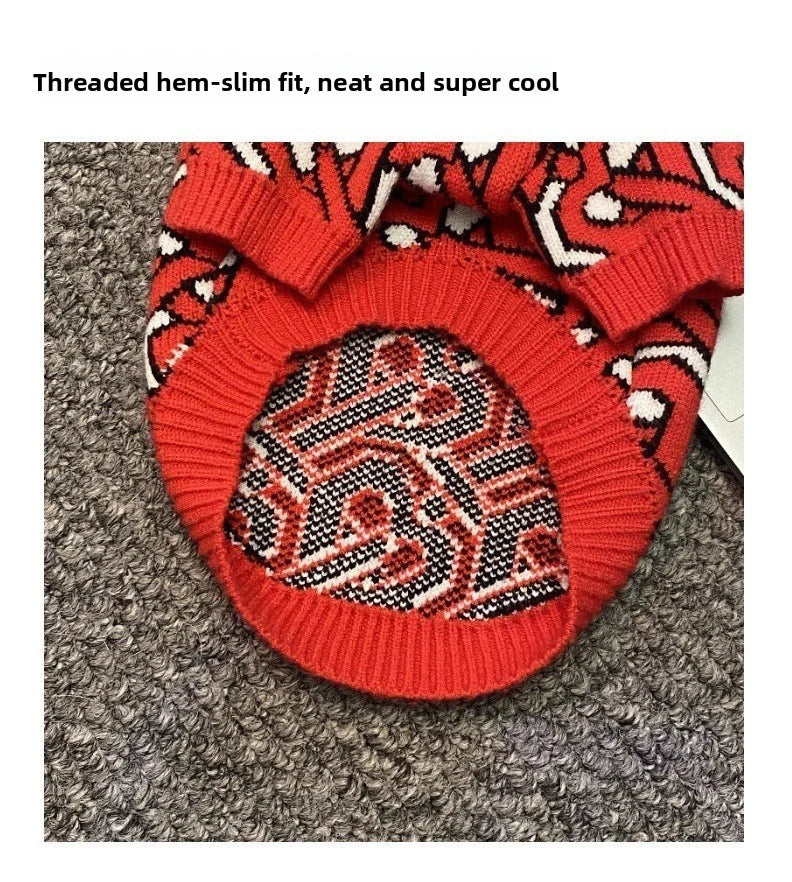 New Pet  Knitted Clothes Dog Cat New Sweater Trendy Cool Knitted Collar Red Clothes German Schnauzer Bibi Bear Fighting