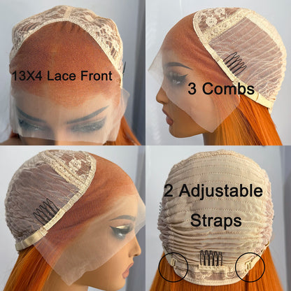 AIMEYA 13x4 Lace Orange Wig Lace Front Natural Hairline Synthetic Long Silky Straight Wig Daily Wear Heat Resistant Fiber