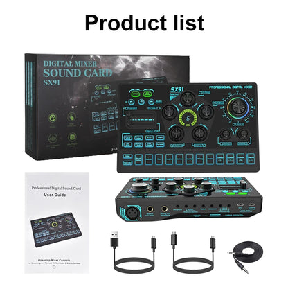 SX91 48V Audio Mixer with Voice changer,Podcast Mixer,Sound Card for Phone Gaming Karaoke Studio Live Streaming Podcast