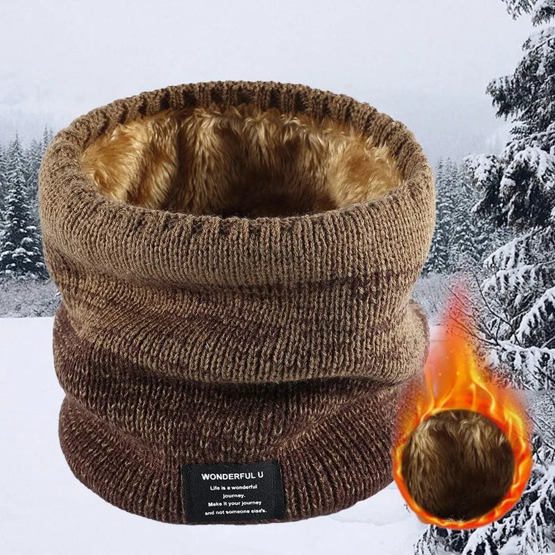 Winter Scarf for Men Fleece Ring Bandana Knitted Warm Solid Scarf Women Neck Warmer Thick Cashmere Hot Handkerchief Ski Mask