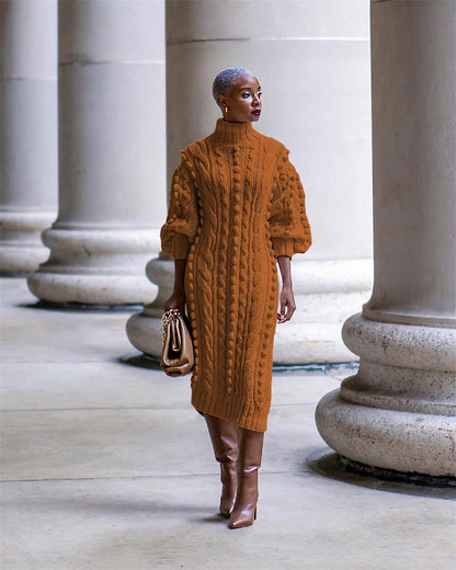 Streetwear Turtleneck Sweater Dress Women Autumn Winter Long Sleeve Elegant Ribbed Knitted Stretchy Warm Party Club Midi Dresses