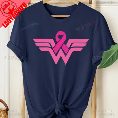Cancer Ribbon Wonder lady T-Shirt Cancer Awareness Shirt Cancer Survivor Warrior print shirts aesthetic clothes cotton tee tops