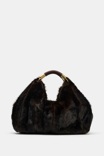 MAXI FAUX FUR BAG, Fuzzy Fur Fluffy Large Handbag, Women's Fashionable Tote Bag, Elegant Ladies Luxury Designer Shoulder Bags
