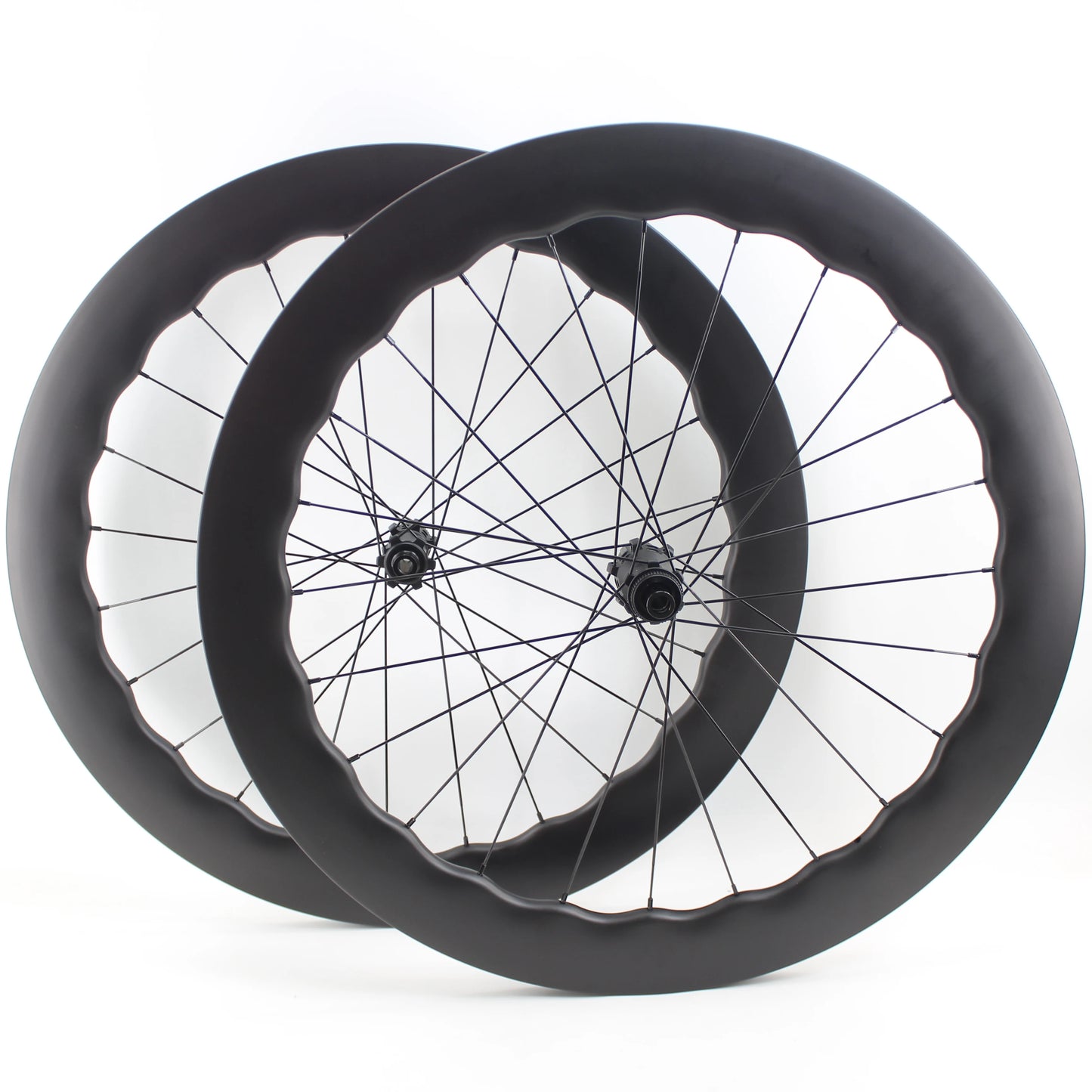 New 700C 65mm wave Road Bike UD Full Carbon Fibre Bicycle Thru Axle Center lock Disc brake Wheelset clincher tubeless rims 25mm