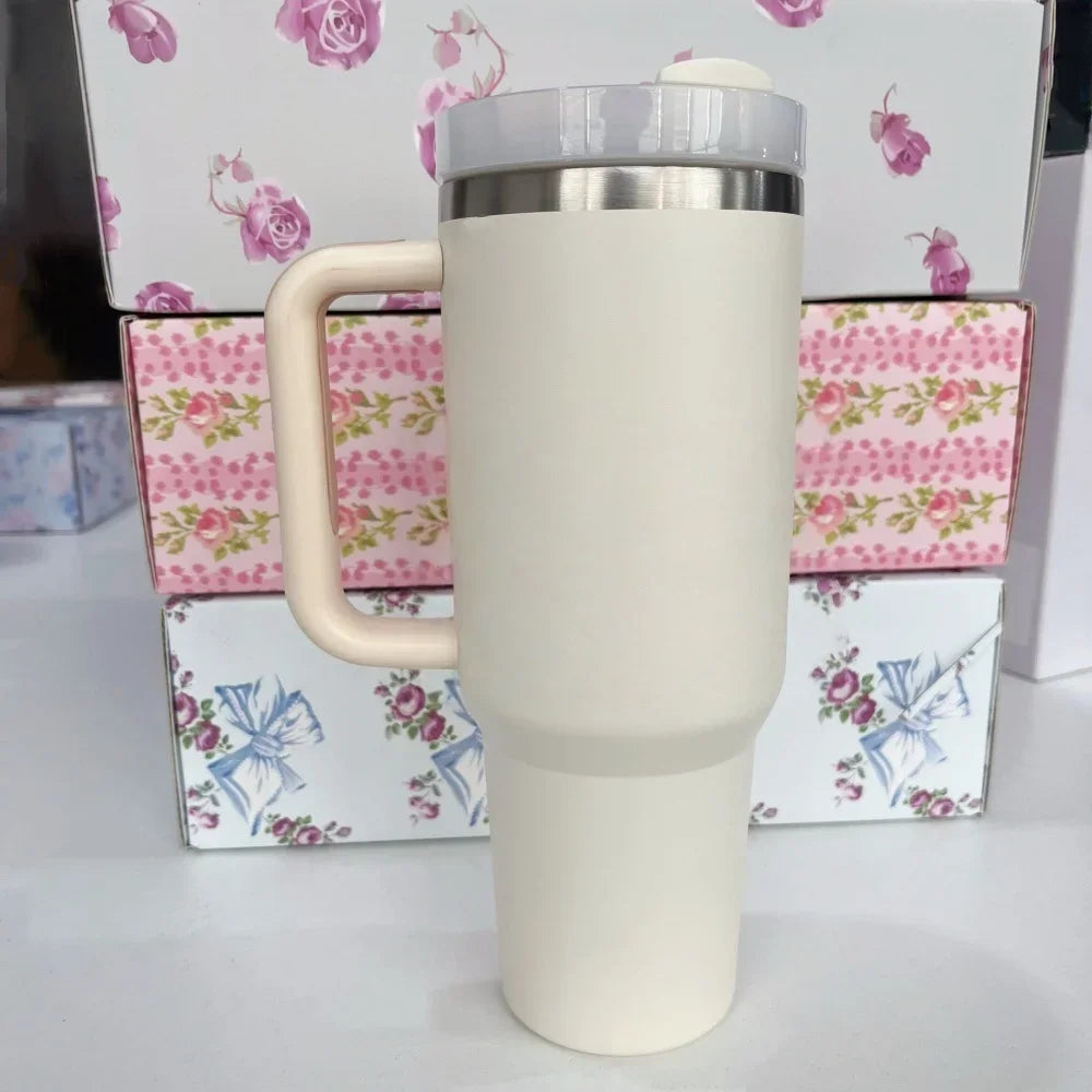 40oz Tumbler withLOGO Handle Lid Straw Stainless Steel Vacuum Insulated Quengher H2.0 Thermos Cup Silicone Boot for Stanleys