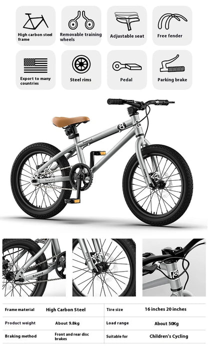 Youth Mountain Bike 16/20 Inch Children's Bicycle for Boys And Girls 6-12 Years Old Student Pedal Bike with Adjustable Frame