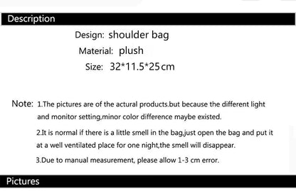 Soft Handbag Large Capacity Fall Winter Shoulder Bag Women Lamb Wool Tote Bag Zipper Closure Casual Shopping Traveling Tote