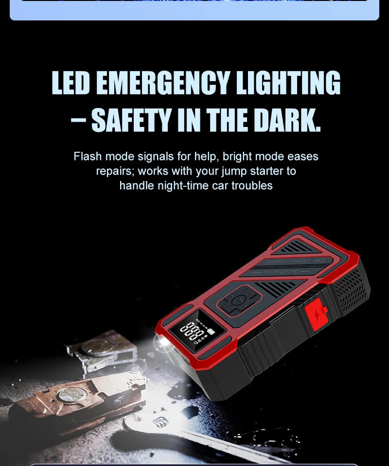 Portable 150PSI air pump, emergency car jump starter, power bank, LED lighting, air compressor,car starter suitable for all cars