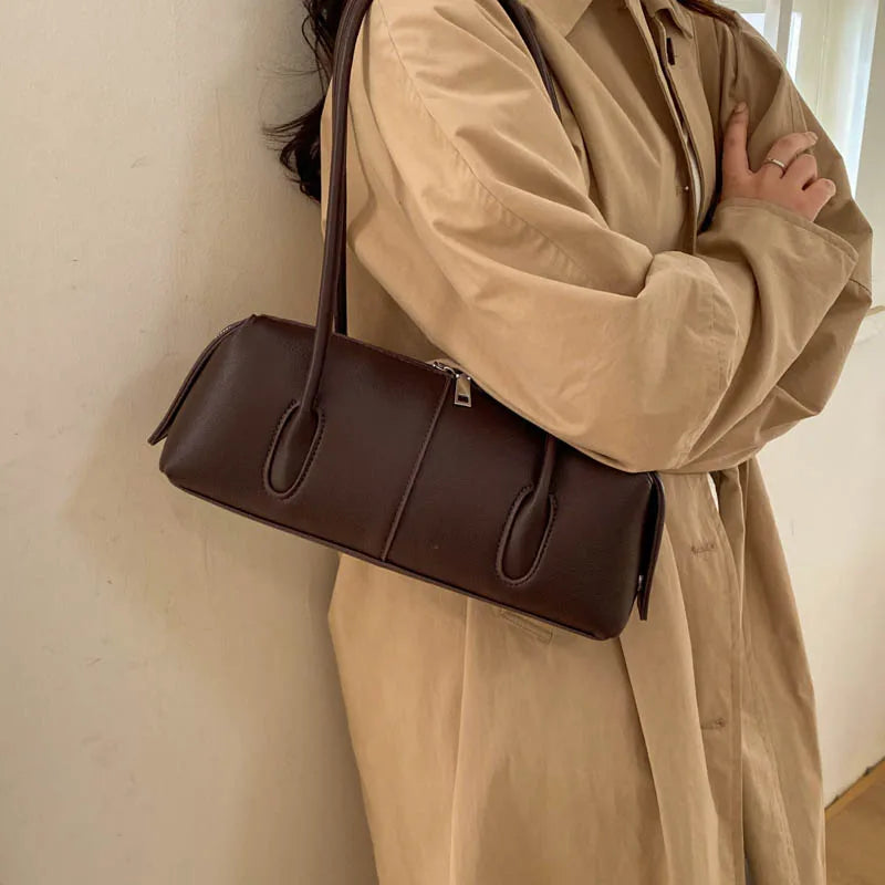 MOODS Retro Underarm Shoulder Bags For Women PU Leather Pure Color Commute Satchel Bag 2025 Winter New Luxury Designer Handbags