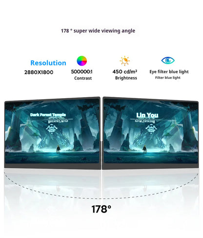 3K 16inch Portable Monitor 2880*1800 450d/m2 100%DCI-P3 For Laptop Second Screen HDMI-Compatible Games Expand Display