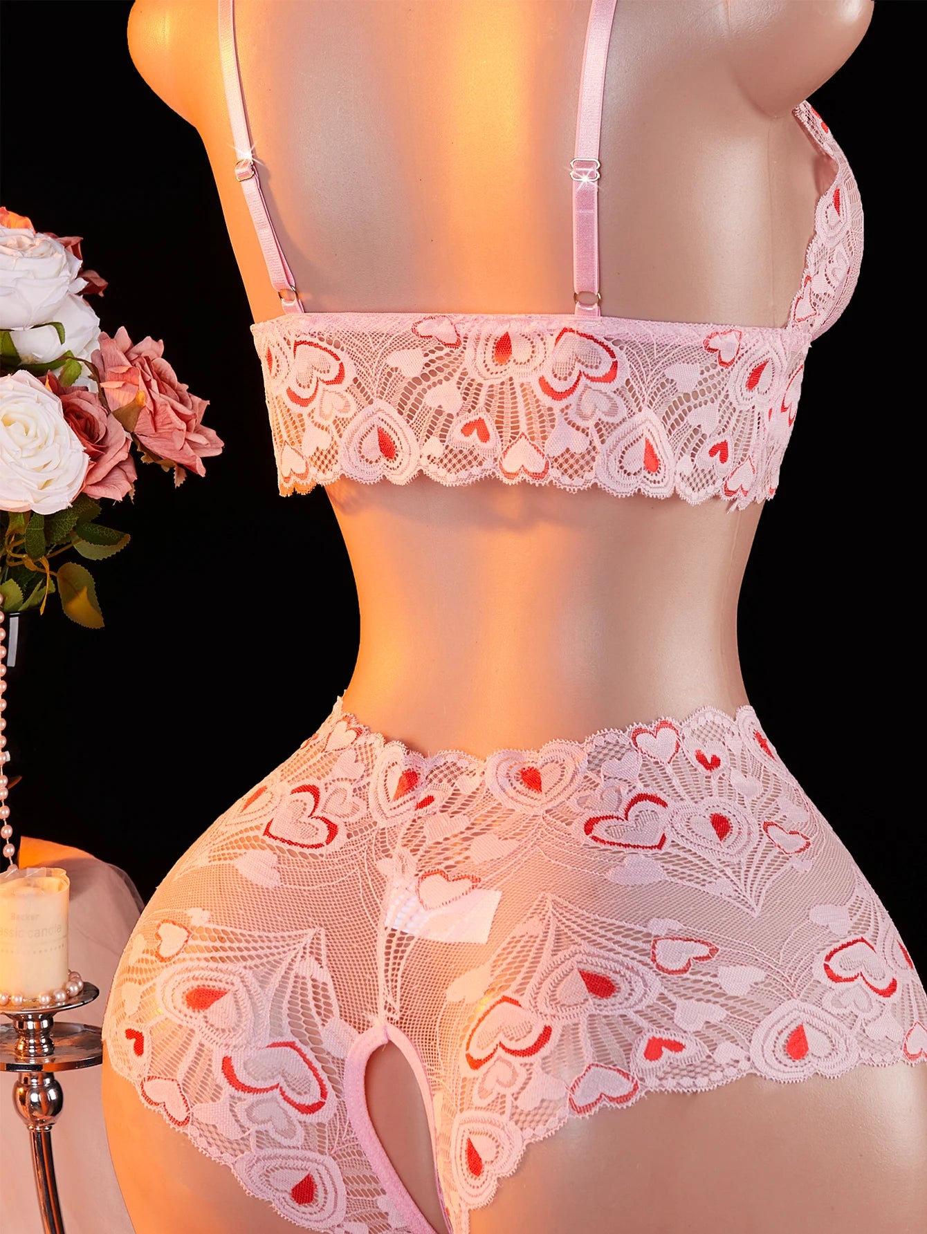 Pink Lace Open Brassiere Crotchless Panties Sexy Lingerie Female Sling Seductive Women's Fetish Transparent Underwear Sets