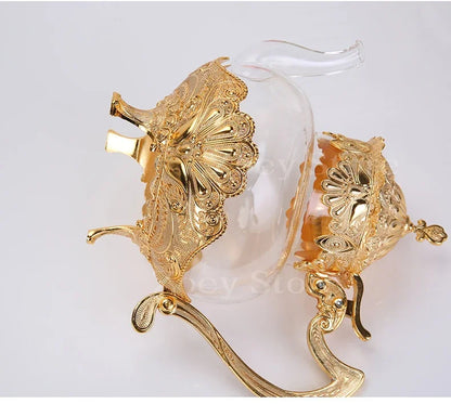 Palace Golden Glass Teapot Kitchen Metal Cold Kettle Coffee Pot European Style Home Decoration Glassware Birthday Wedding Gifts