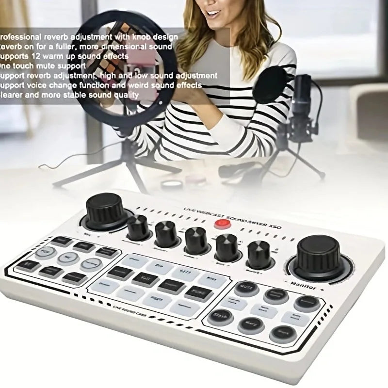 X50 Podcast Recording Equipment with Podcast Mixer Sound Card for Live Streaming Voice Changer DJ Audio Mixer Interface