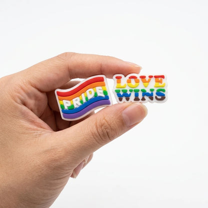 1-10PCS Love Pride Balloon Ice Cream Flag Rainbow PVC Shoe Charms Buckle Clog Fit Wristbands Sandals Shoes Decoration Party Gift