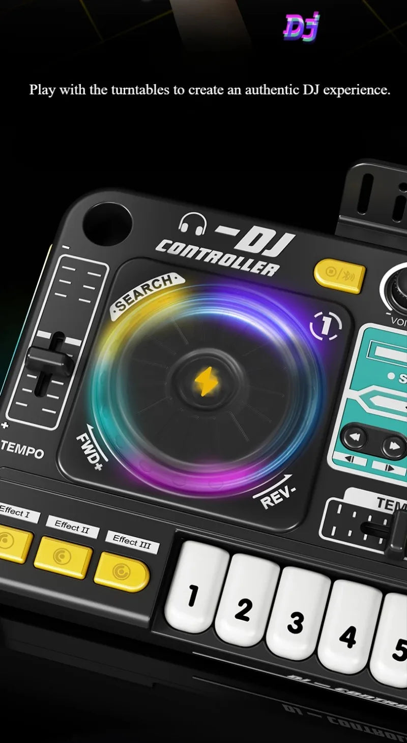 Kid DJ Mixer with Microphone Electronic Piano Keyboard Bluetooth DJ Turntable Controller Musical Instrument Kid Christmas Gift