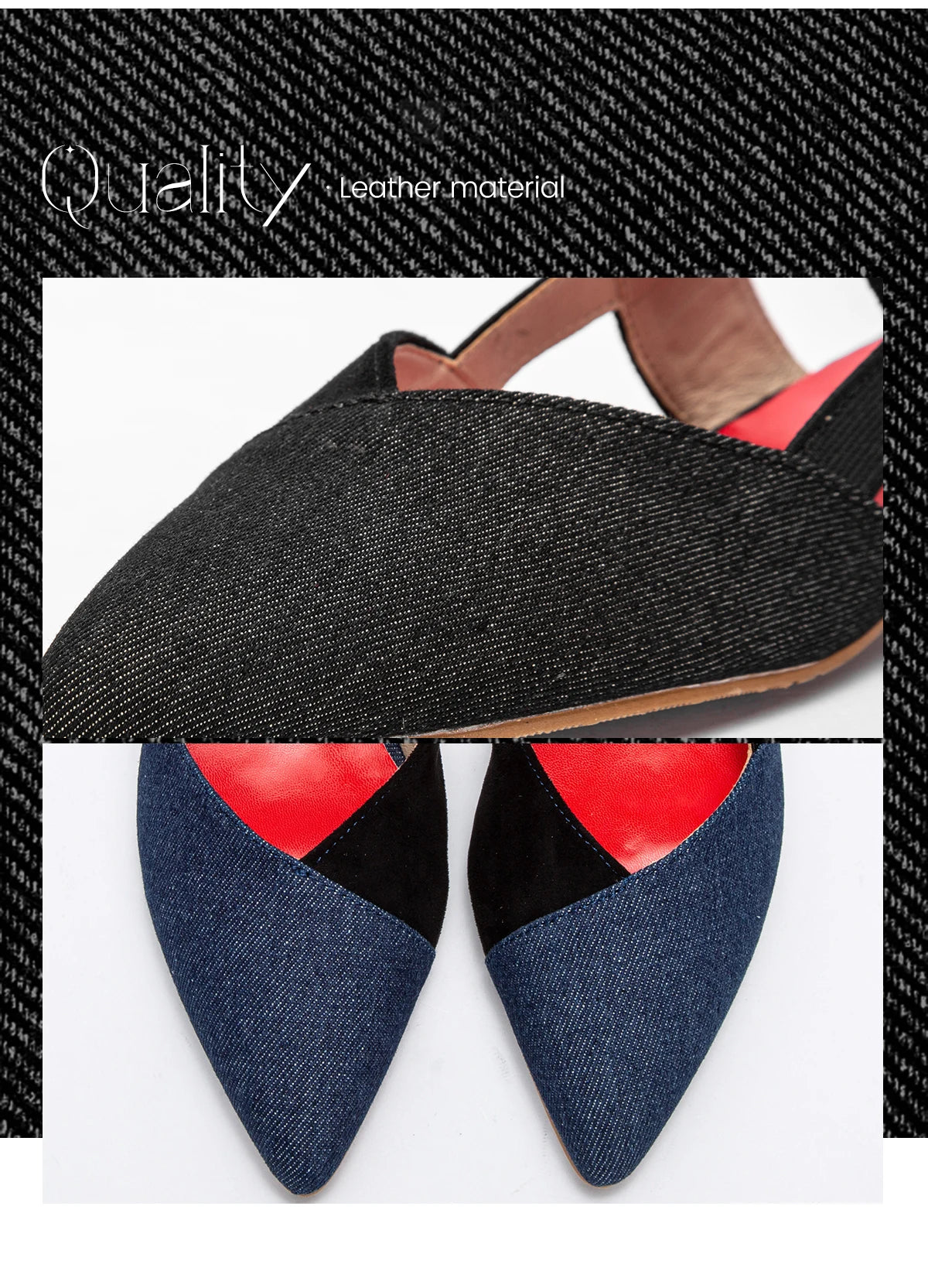 Fashionable Color Blocking Design with Denim Fabric Classic and Minimalist Women's Flat Shoes Exquisite Workmanship