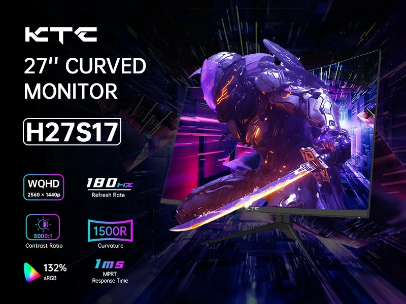KTC 27 inch WQHD 180Hz 1ms Curved Gaming Monitor 1440P 144Hz Monitor 132% sRGB HVA FreeSync DisplayPort/HDMI/USB VESA Computer M