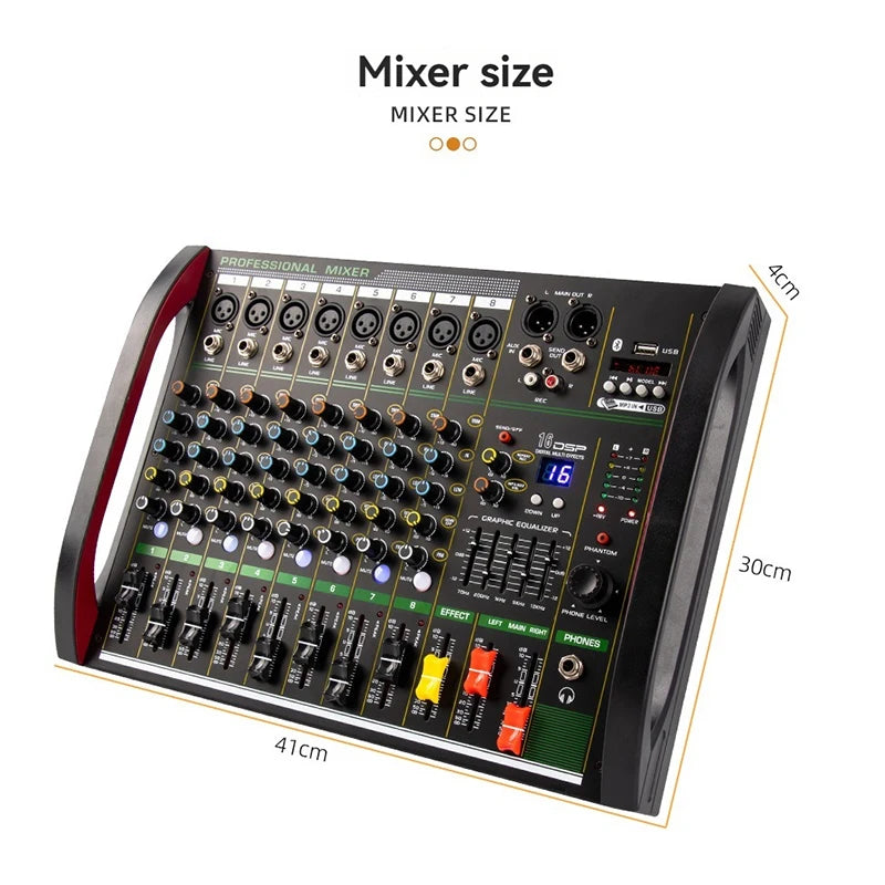 4 / 8-Channel Mixer DSP Reverberation Effect Professional Bluetooth USB Audio Mixer Balance Family Karaoke Stage Performance KTV