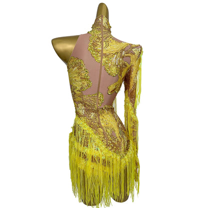 Sparkly Sequins Tassel One Shoulder Tight Bodysuit Women Dance Leotard Outfit Nightclub Bar Performance Costume Stage Wear Duxiu
