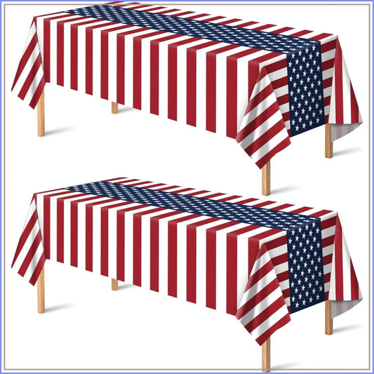 Patriotic American Flag Plastic Tablecloth for 4th of July, 250th Anniversary, Memorial Day, 54"x108", 2 Pack