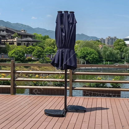 L  New Design Outdoor LED  Solar Powered Parasol 15ft Large Patio Garden Porch Double-sided Umbrella Table Twins Parasol