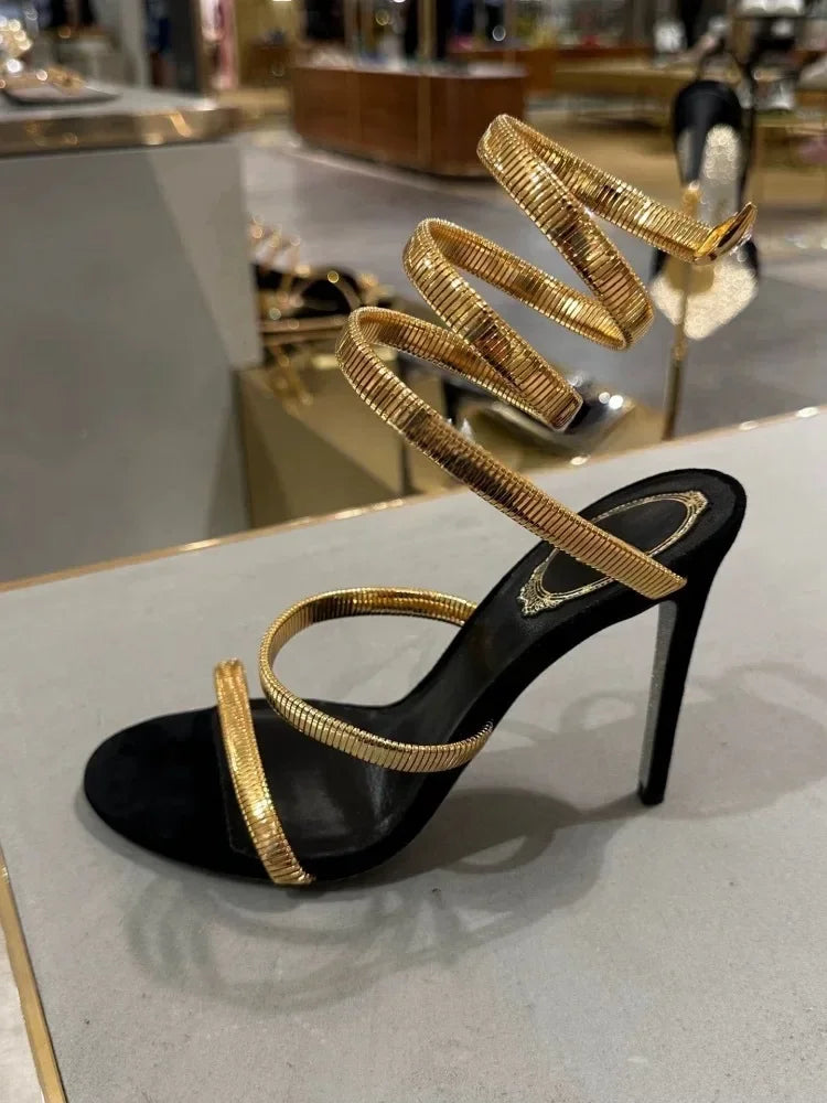 Aneikeh Sexy Crystal Ankle Strap Heels Sandals Women Summer Street Style Open Toe Thin High Heels Party Banquet Prom Luxury Shoe