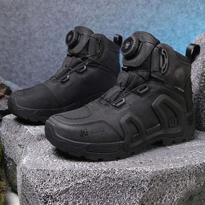 Men Motorcycle Riding Boots Waterproof Cowhide Leather Breathable Anti-Slip Wear-Resistant Street Moto Shoes