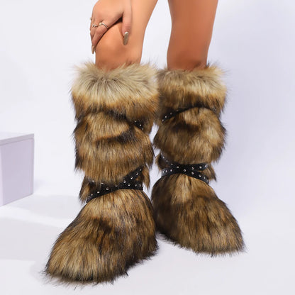 Y2K Fury Snow Boots 2024 New Winter 50cm High Helper Sleeve Fury Boots for Warm and Spicy Girls Fashion Snow Boots for Women