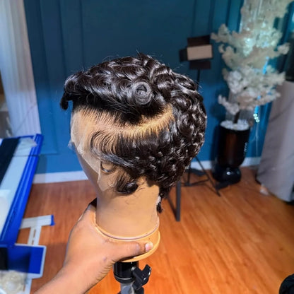 Pixie Cut Lace Front Human Hair Wigs 13x4 Lace Front Wigs Chic Elegent Short Curly Wigs Pixie Cut Curly Wig For Women