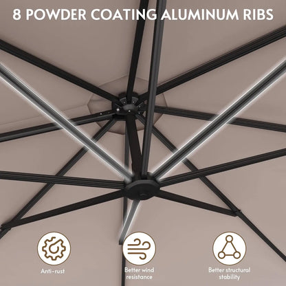 11FT Solar Powered LED Light Cantilever Patio Umbrella with Base Included, Large Cantilever Umbrella with, Customized
