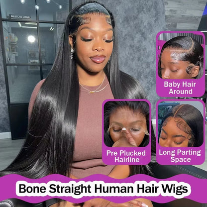 18-42 Inch Straight Human Hair Wigs 13x4 13x6 HD Lace Frontal Wigs For Women Glueless Bone Straight Lace Front Human Hair Wigs