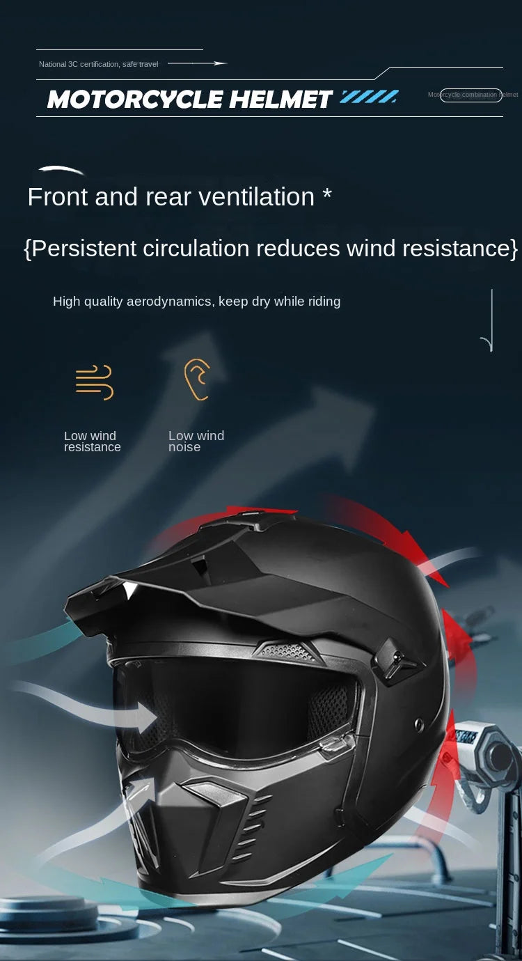 ORZ Street Fighter Combination Helmet Motorcycle Helmet Men's and Women's Retro Full Helmet Four Seasons Detachable DOT