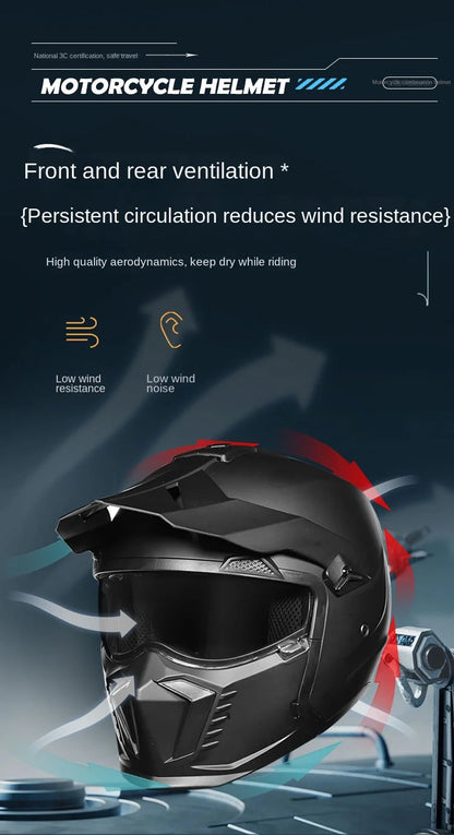 ORZ Street Fighter Combination Helmet Motorcycle Helmet Men's and Women's Retro Full Helmet Four Seasons Detachable DOT