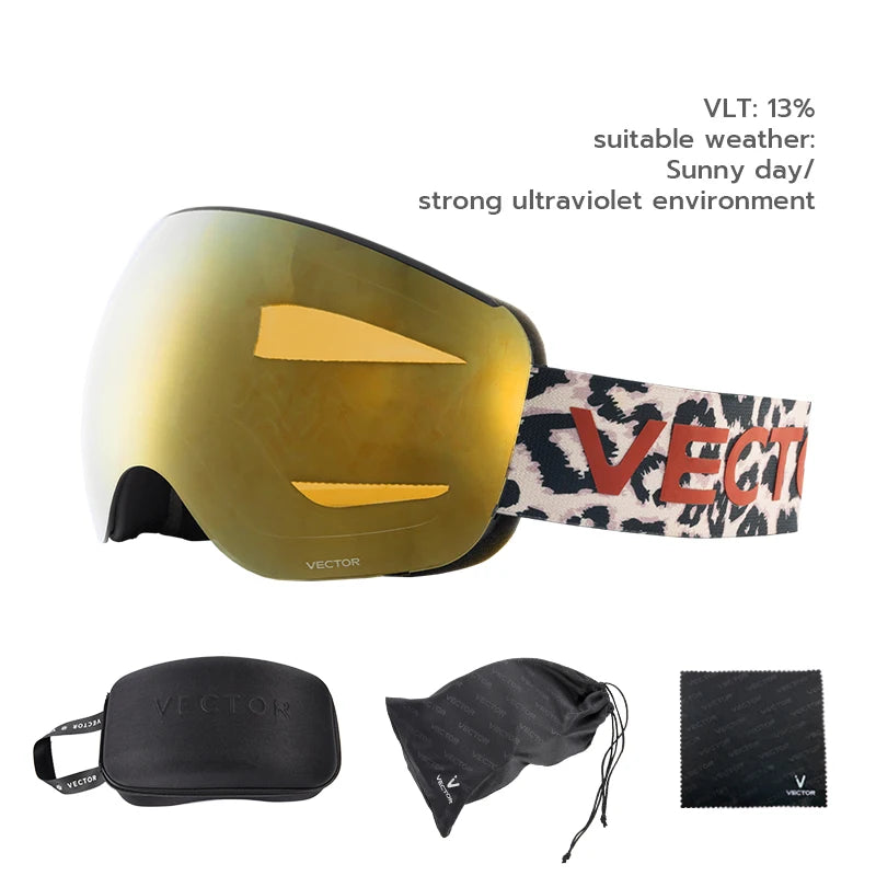 VECTOR OTG Ski Snowboard Goggles Women Men Skiing Eyewear UV 400 Snow Protection Glasses Adult Double Spherical Mirror Magnetic