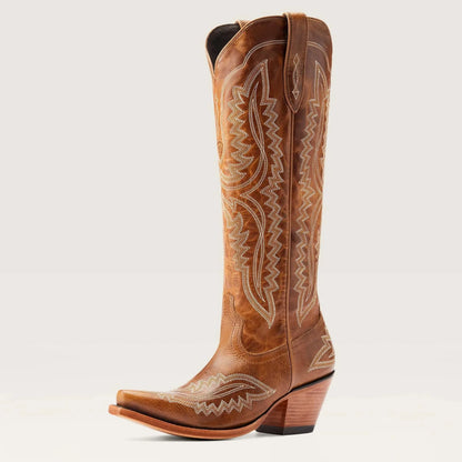 Women Western Cowboy Style Boots Pointed Thick High Heels Knee Length Embroidered Boot Autumn Block Heel Retro Casual Shoes