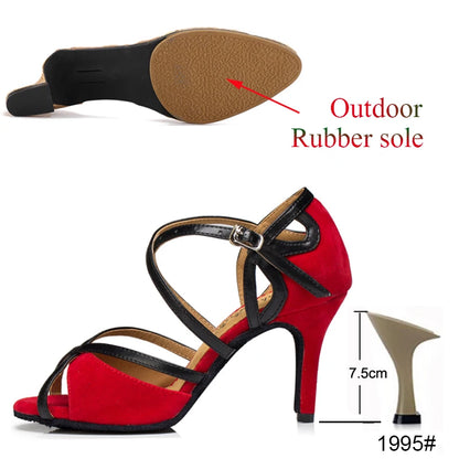 Latin Shoes Salsa Tango Ballroom Party Sports Women's Shoes Red Black Girls High Heel Summer Sandals Outdoor Women's Dance Shoes