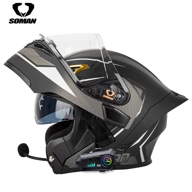 SOMAN Modular Helmet Flip Full Face Motorcycle Helmet Dual Visor Lens Racing Casco casque moto approved 오토바이핼멧