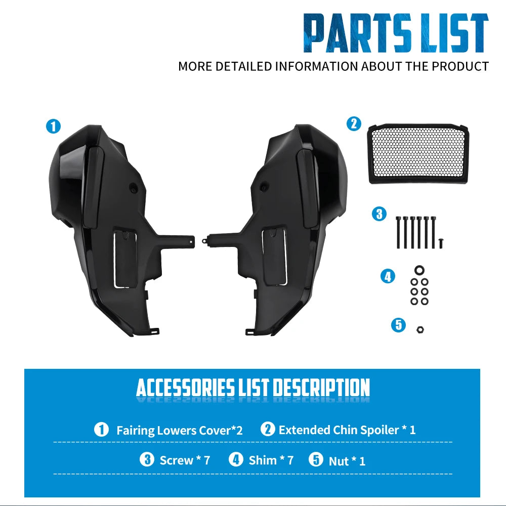 Motorcycle Lower Leg Fairing Cover Extended Chin Spoiler Kit For Harley Touring Street Road Glide 2023-Up FLHX FLTRX 2024-Up