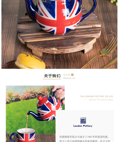 London Pottery Hand-painted flag Series 2 Cup Teapot British 600ml Ceramic Teapot with Stainless Infuser for Loose Tea Tea Set